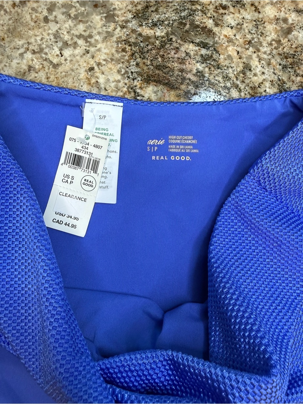 aerie Textured High-Cut Thong Bikini Bottom in Bright Blue - Picture 3 of 3